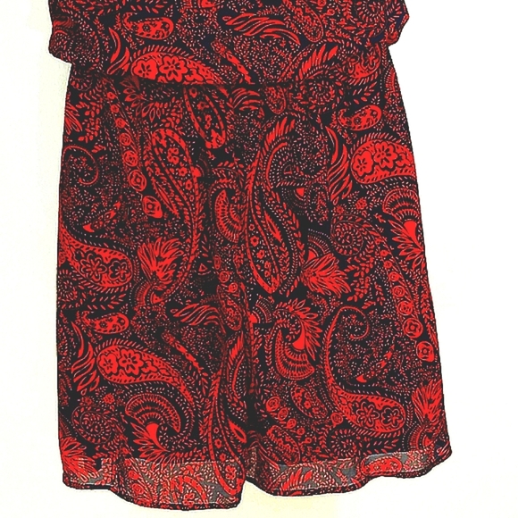 Sundress Sheer Chiffon lined red navy blue paisley Ruffled Whimsigoth Fairycore - Picture 8 of 9